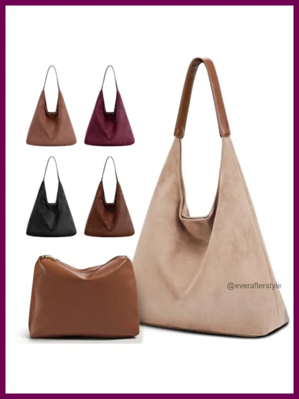 2-Piece Vegan Leather Purse Set: Slouchy Hobo & Suede Tote